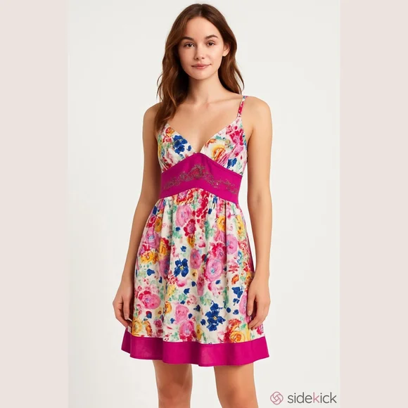 Johnny Was NWT Floral Midi Dress Pink White Embroidered Beaded Size M - Picture 1 of 16